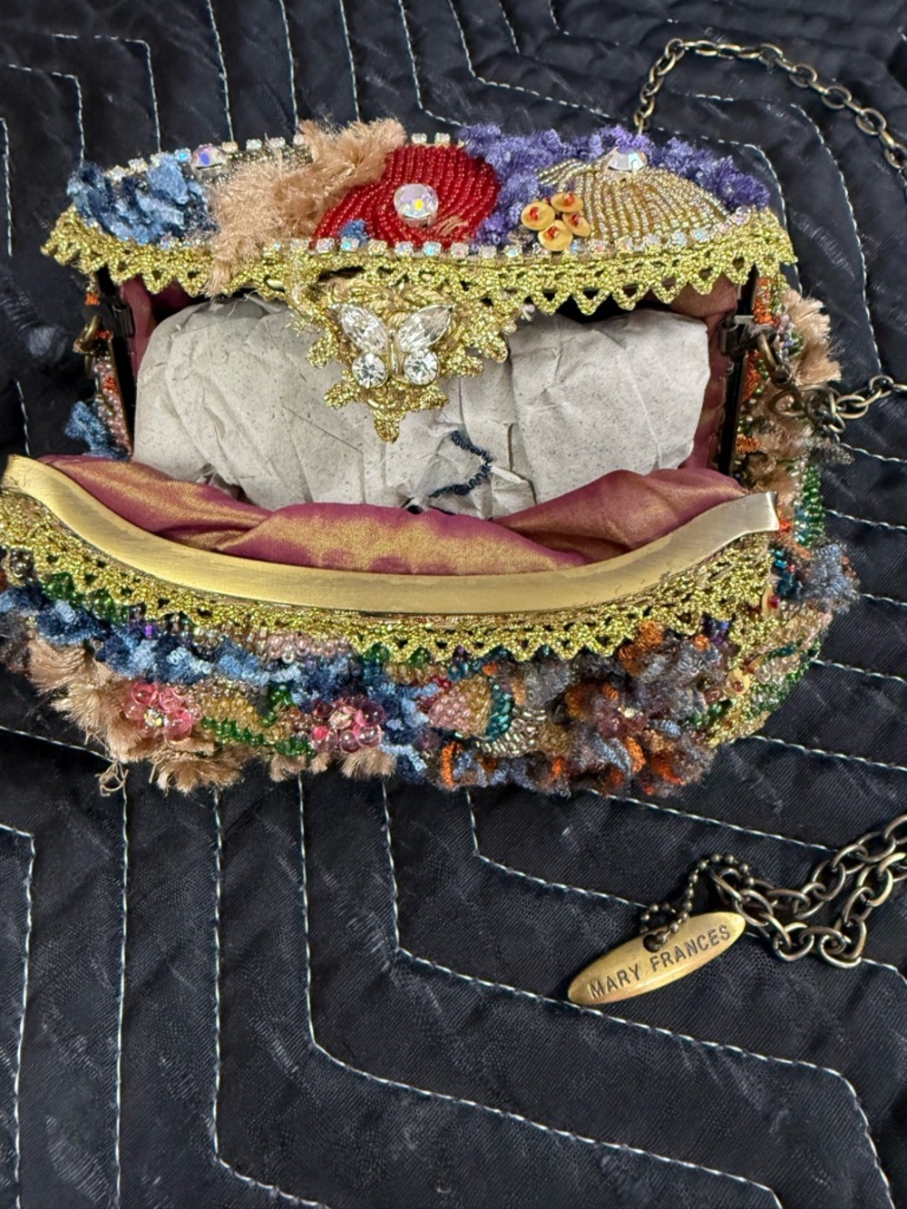 Mary Frances Multicolor Embellished Mini Crossbody with Gold Accents